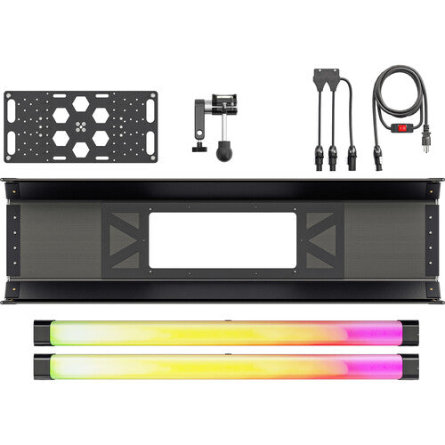 Quasar Science 925-5443 - 4' 4-Bank Shell c/w Ossium Plate &amp; 2x 4' Double Rainbow (US Power Cable)