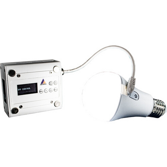 ASTERA - FP5-PS-AC - PowerStation - Battery pack and remote display to power and program NYX Bulb. Attach NXY Bulb via lamp socket and connect mounting accessories to the integrated airline tracks. 
Bundled with AX1-CHR AC Power Supply