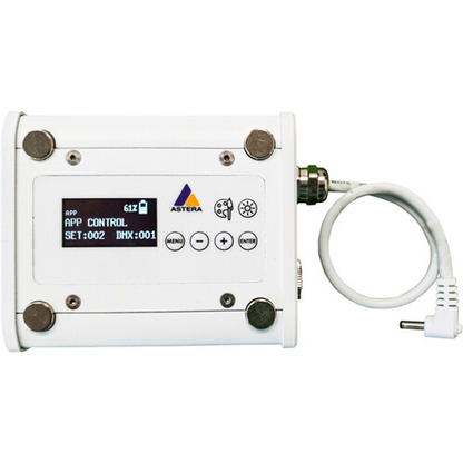 ASTERA - FP5-PS-AC - PowerStation - Battery pack and remote display to power and program NYX Bulb. Attach NXY Bulb via lamp socket and connect mounting accessories to the integrated airline tracks. 
Bundled with AX1-CHR AC Power Supply