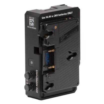 ASTERA - REX1-GM - RuntimeExtender Gold Mount. RuntimeExtender is a battery plate to connect standard camera batteries to many Astera lights. This enables you to extend your production and work without worries when shooting films or lighting events.