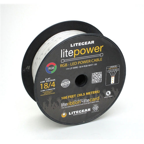 LiteGear WI1.00107 Wire Roll, 18AWG 4-Conductor, Black, 100 ft. (Flat)